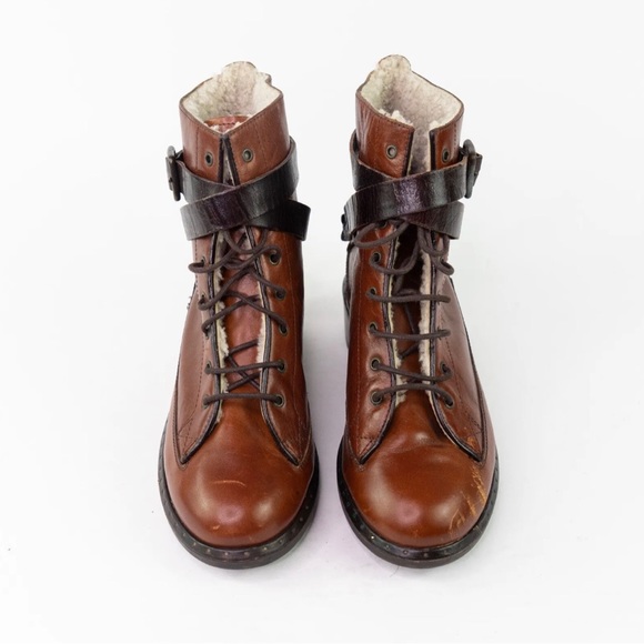 UGG Collection Sassari Leather Combat Ankle Boots Womens 8 Shearling $695 MSRP - Picture 2 of 12